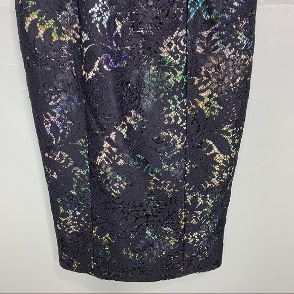 Theia Navy Lace Multi Mermaid Rainbow Color Cocktail Dress 882878 Sz 4 - Picture 4 of 9